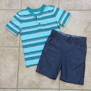 Cherokee Boys Henley Pocket Tee Shirt and OshKosh Chambray Shorts